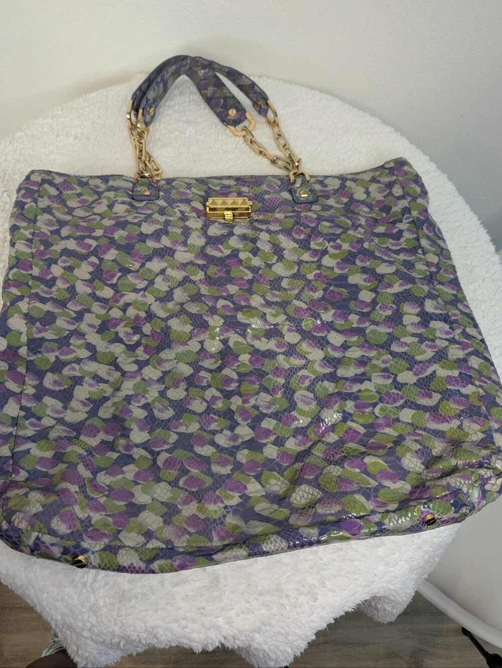 Tory Burch Multicolored Snakeskin Print Tote Gold Hardware Statement Bag